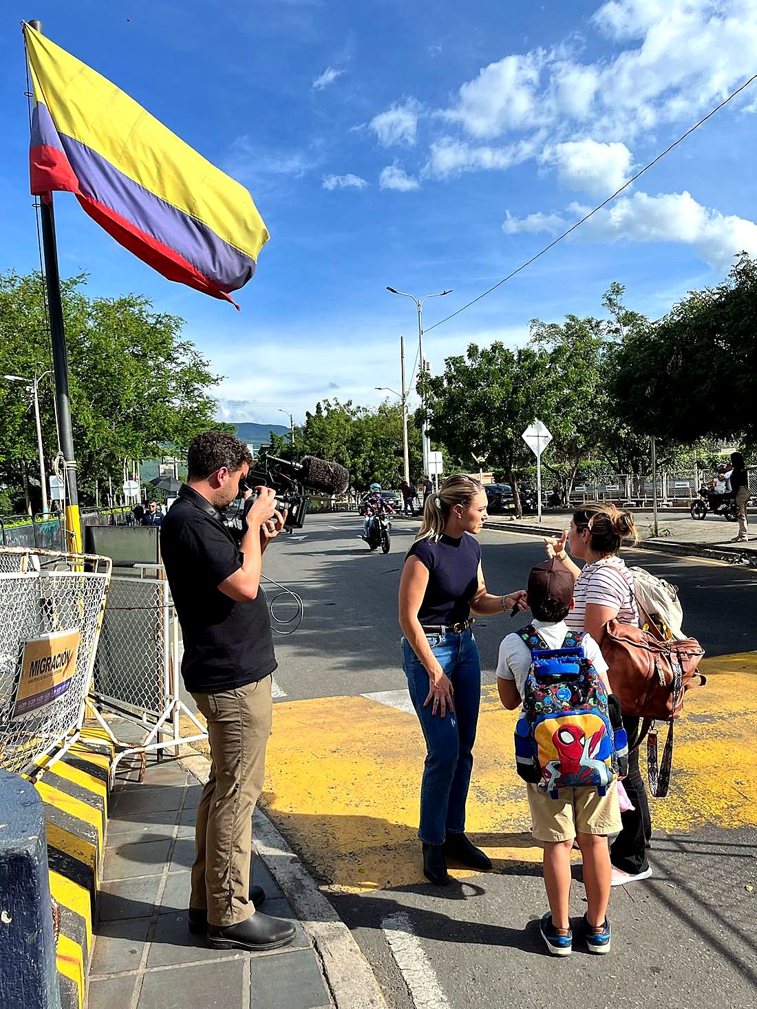 Field interview shoot at a border crossing