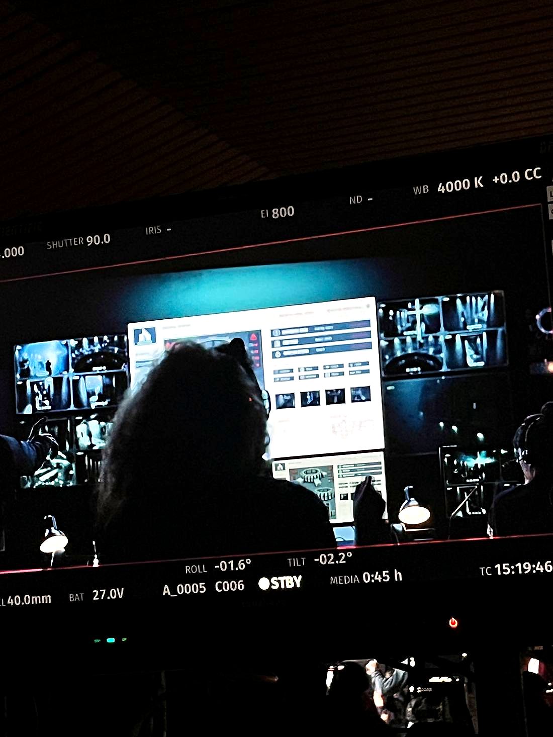 Video village monitor on a night shoot