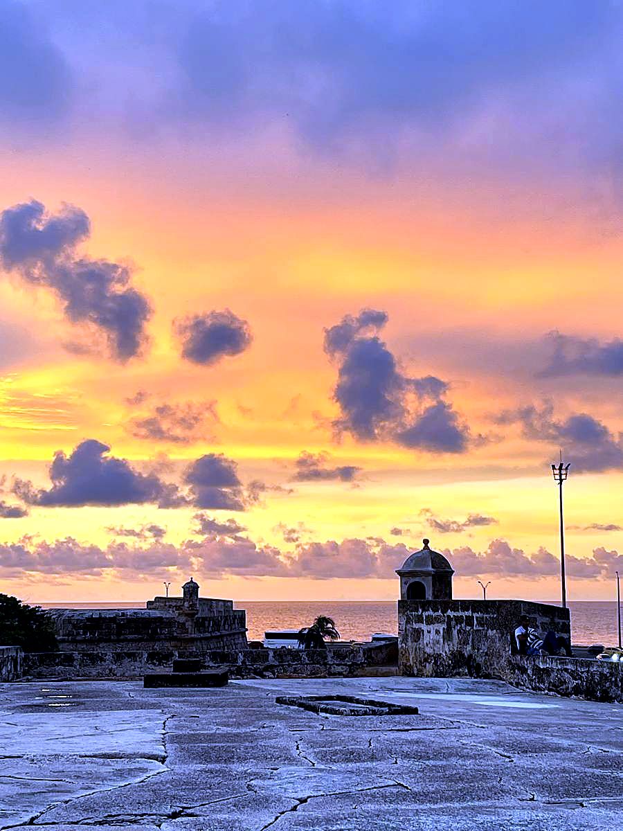 Sunset over Cartagena's historic city walls